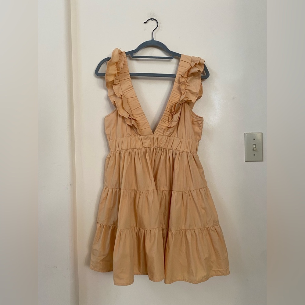 Abercrombie & Fitch Ruffle Tiered Mini Dress Yellow Apricot Babydoll Size MP - Picture 8 of 8